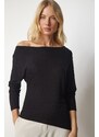 Happiness İstanbul Women's Black Boat Collar Knitwear Blouse