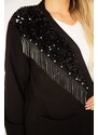 Şans Women's Plus Size Black Sequins And Chain Accessories Unlined Jacket