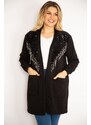 Şans Women's Plus Size Black Sequins And Chain Accessories Unlined Jacket