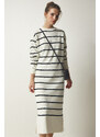 Happiness İstanbul Women's Ecru Striped Wrap Knitwear Dress