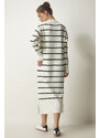 Happiness İstanbul Women's Ecru Striped Wrap Knitwear Dress