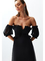 Trendyol Black Lined Chiffon Long Evening Dress