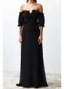 Trendyol Black Lined Chiffon Long Evening Dress