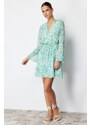 Trendyol Green Floral Waist Opening Chiffon Lined Mini Woven Dress