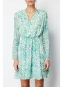 Trendyol Green Floral Waist Opening Chiffon Lined Mini Woven Dress
