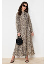 Trendyol Beige Animal Patterned Viscose Woven Dress