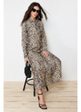 Trendyol Beige Animal Patterned Viscose Woven Dress