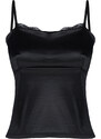 Trendyol Black Plain Satin Regular Strappy Lace Detail Knitted Blouse