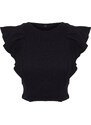 Trendyol Black Ribbed Flexible Crop Knitted Blouse With Frilly Sleeves