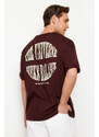 Trendyol Dark Brown Oversize Fluffy Text Printed 100% Cotton T-Shirt