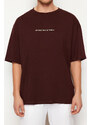 Trendyol Dark Brown Oversize Fluffy Text Printed 100% Cotton T-Shirt