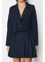 Trendyol Navy Blue Pocket Detailed Crop Woven Blazer Jacket