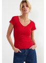 Trendyol Red Fitted Cotton Stretch Knitted Blouse