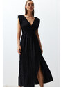 Trendyol Black Maxi Woven Slit Beach Dress