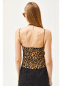 Olalook Women's Leopard Mink Detach Collar Rope Strappy Blouse