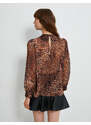 Koton Chiffon blouse Leopard Patterned Draped Collar Balloon Sleeve