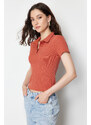 Trendyol Cinnamon Polo Collar Buttoned Short Sleeve Flexible Ribbed Knitted Blouse