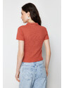 Trendyol Cinnamon Polo Collar Buttoned Short Sleeve Flexible Ribbed Knitted Blouse