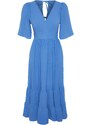 Trendyol Indigo Belted Woven Double Breasted Neck Back Detail Midi Woven Dress