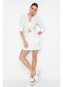 Trendyol White Black Textured Skirt Frilly Mini Flexible Skirt