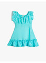 Koton Ruffled Sleeveless Dress With Bow Detail Square Collar