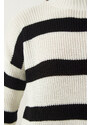 Happiness İstanbul Women's Ecru High Collar Striped Knitwear Sweater