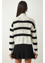 Happiness İstanbul Women's Ecru High Collar Striped Knitwear Sweater