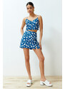 Trendyol Blue Floral Pattern Woven Short Skirt