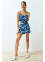 Trendyol Blue Floral Pattern Woven Short Skirt