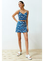 Trendyol Blue Floral Pattern Woven Short Skirt