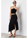 Trendyol Black Asymmetric Cut Out and Slit Detail Maxi Skirt