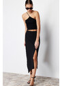 Trendyol Black Asymmetric Cut Out and Slit Detail Maxi Skirt