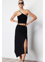 Trendyol Black Asymmetric Cut Out and Slit Detail Maxi Skirt