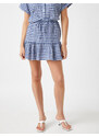 Koton Elastic Waist and Ruffled Mini Checkered Skirt