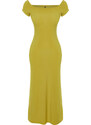 Trendyol Green Carmen Collar Fitted/Sleeping Elastic Knitted Maxi Dress