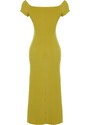 Trendyol Green Carmen Collar Fitted/Sleeping Elastic Knitted Maxi Dress