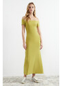 Trendyol Green Carmen Collar Fitted/Sleeping Elastic Knitted Maxi Dress