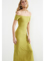 Trendyol Green Carmen Collar Fitted/Sleeping Elastic Knitted Maxi Dress