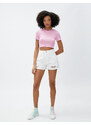 Koton Crop T-Shirt Ribbed Short Sleeve Crew Neck