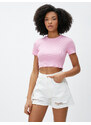 Koton Crop T-Shirt Ribbed Short Sleeve Crew Neck