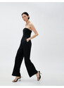 Koton Strapless Jumpsuit Ribbed Pocket Wide Leg