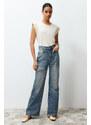 Trendyol Blue More Sustainable Ripped High Waist Wide Leg Jeans