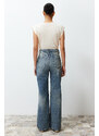 Trendyol Blue More Sustainable Ripped High Waist Wide Leg Jeans