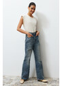 Trendyol Blue More Sustainable Ripped High Waist Wide Leg Jeans