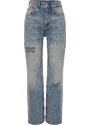 Trendyol Blue More Sustainable Ripped High Waist Wide Leg Jeans