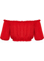 Trendyol Red Carmen Collar Gossamer Crop Knitted Blouse