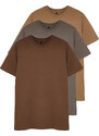 Trendyol Brown-Beige-Grey Basic Slim/Narrow Fit 100% Cotton 3-Pack T-Shirt