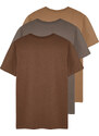 Trendyol Brown-Beige-Grey Basic Slim/Narrow Fit 100% Cotton 3-Pack T-Shirt