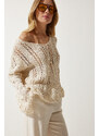 Happiness İstanbul Women's Cream Openwork Seasonal Knitwear Sweater