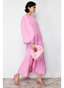 Trendyol Pink Balloon Sleeve Skirt Layered Cotton Woven Dress